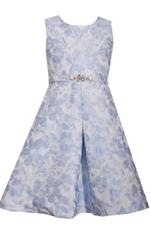 Bonnie Jean Floral A-Line Jacquard Dress, Blue and White