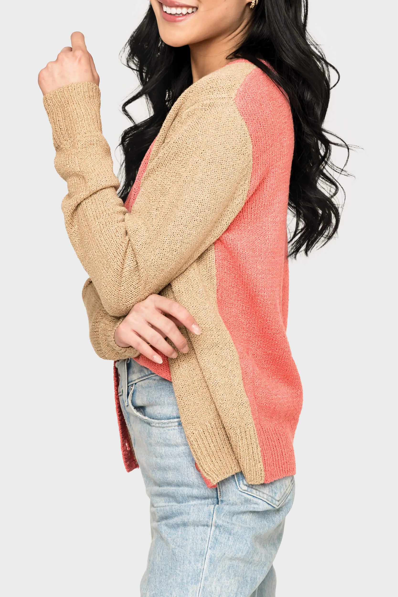 Button Front Colorblock Cardigan