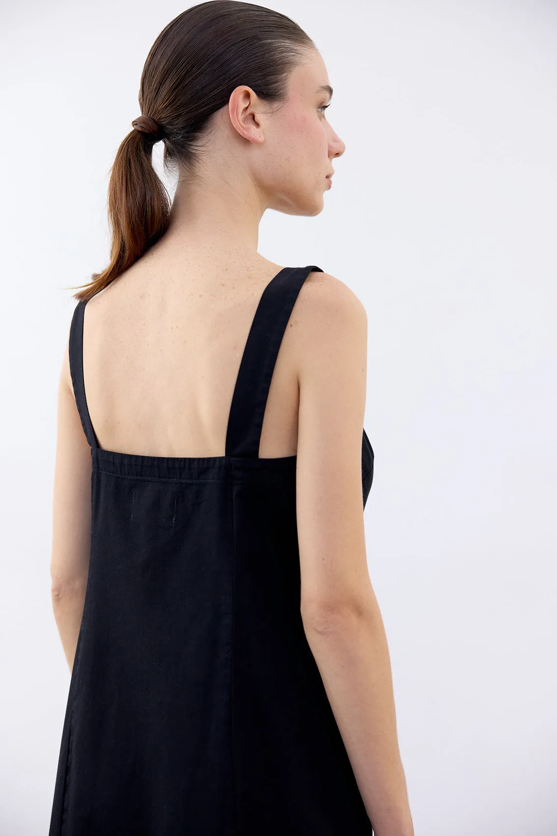 Buttoned Sleeveless Cotton Dress - Ónix