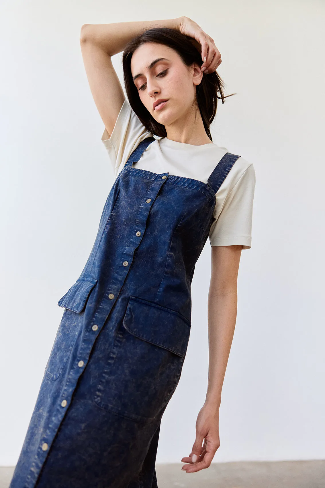 Buttoned Sleeveless Cotton Dress - Piedra Washed