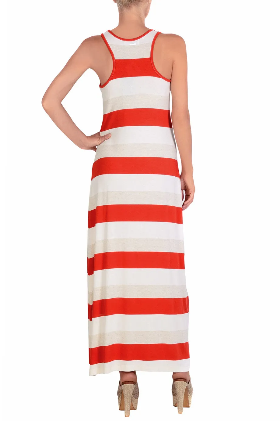 CARLOS MIELE KARLA Red and Beige Maxi Striped Dress