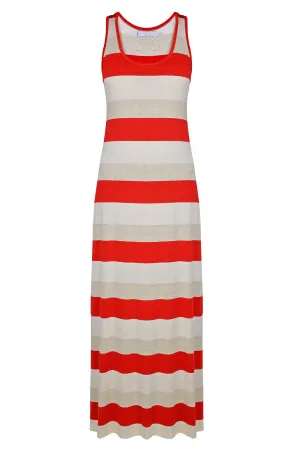 CARLOS MIELE KARLA Red and Beige Maxi Striped Dress