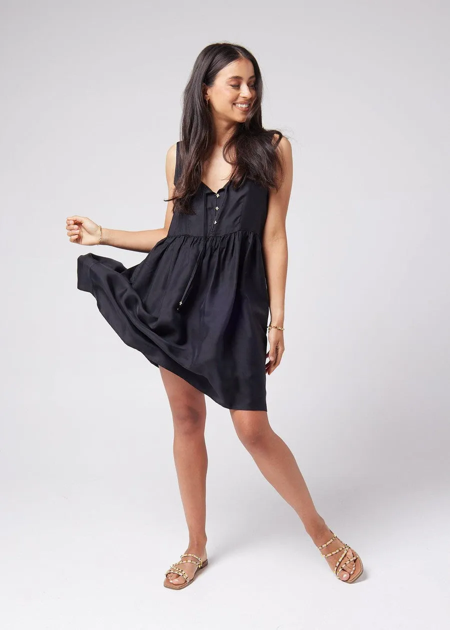 Carnation Sleeveless Silk Dress - Black