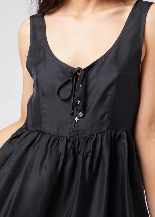 Carnation Sleeveless Silk Dress - Black