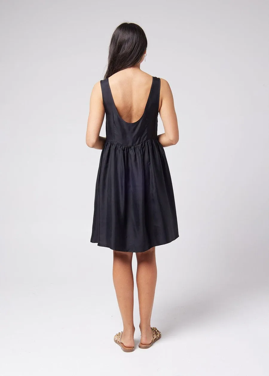 Carnation Sleeveless Silk Dress - Black