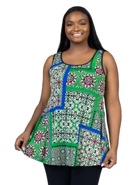 Casual Green Print Plus Size Scoop Neck Tank Top