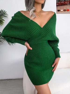 Casual Spring Sweater 2024 White Blue Bodycon Long Knitted Green New Sleeve Dress