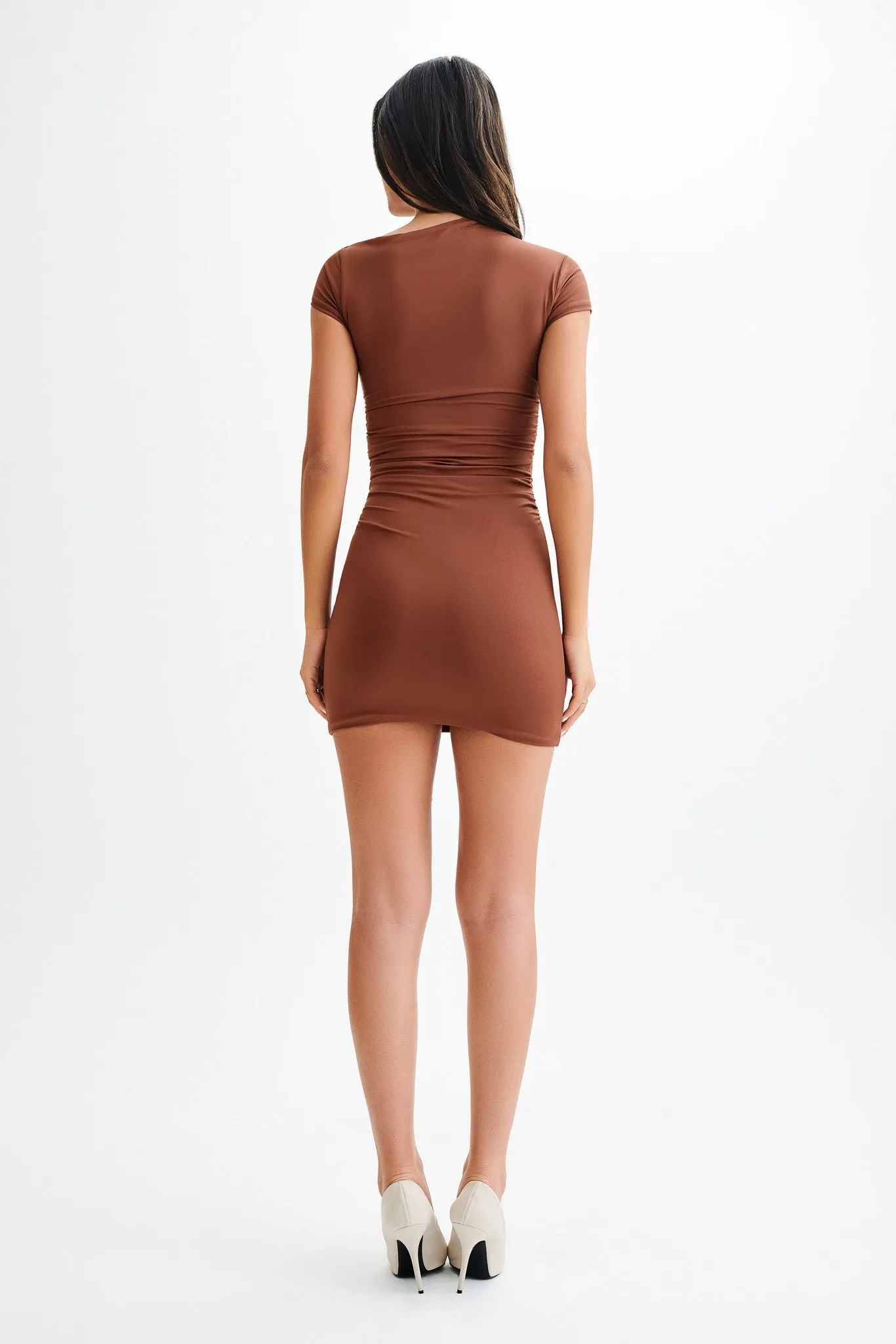 Cersei Ruched Cap Sleeve Mini Dress - Wood