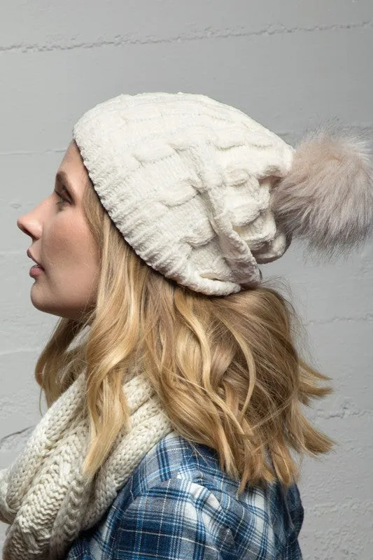 Chenille Beanie With Pom Pom