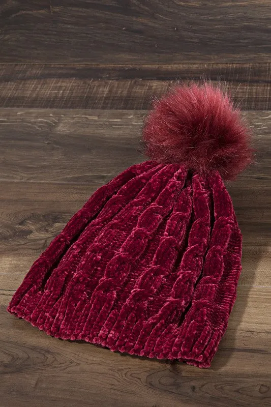 Chenille Beanie With Pom Pom