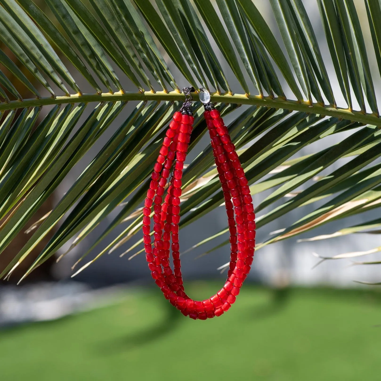 Cherry Red Moonglow Barrel Bead Sylvie Necklace