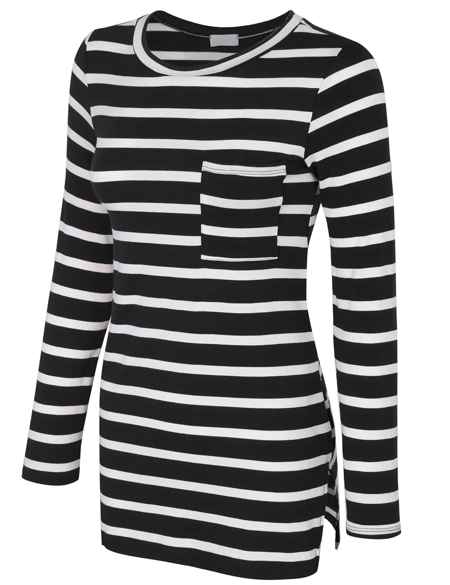 [Clearance] Womens Long Sleeve Striped Tunic Top with Chest Pocket