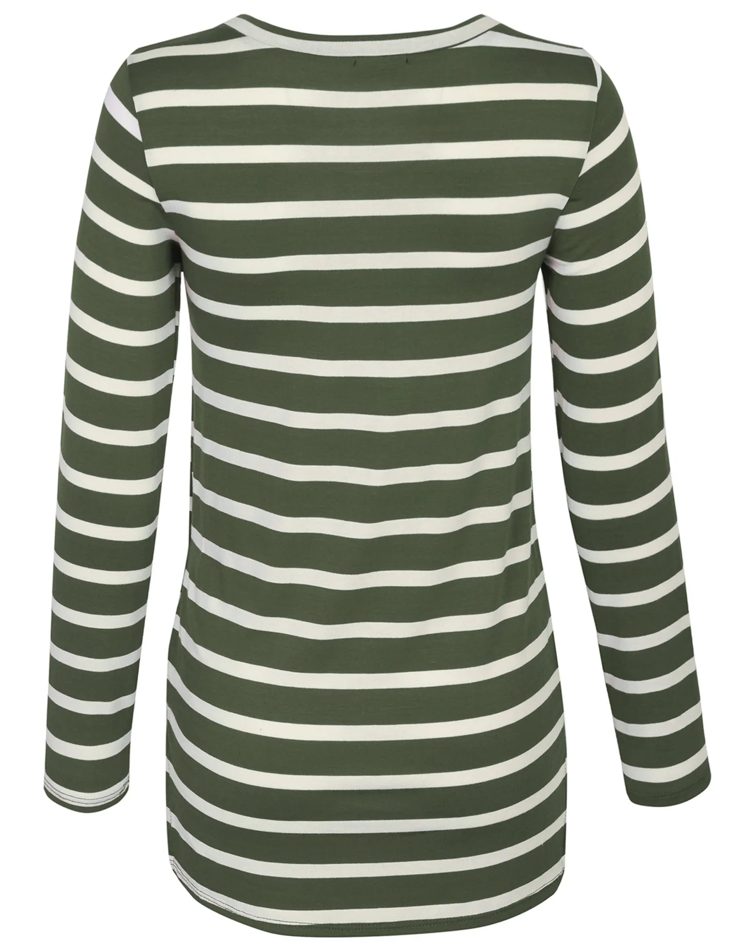 [Clearance] Womens Long Sleeve Striped Tunic Top with Chest Pocket