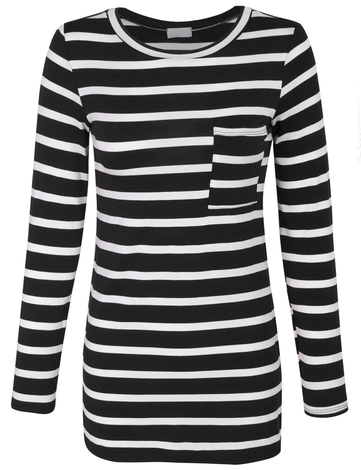 [Clearance] Womens Long Sleeve Striped Tunic Top with Chest Pocket