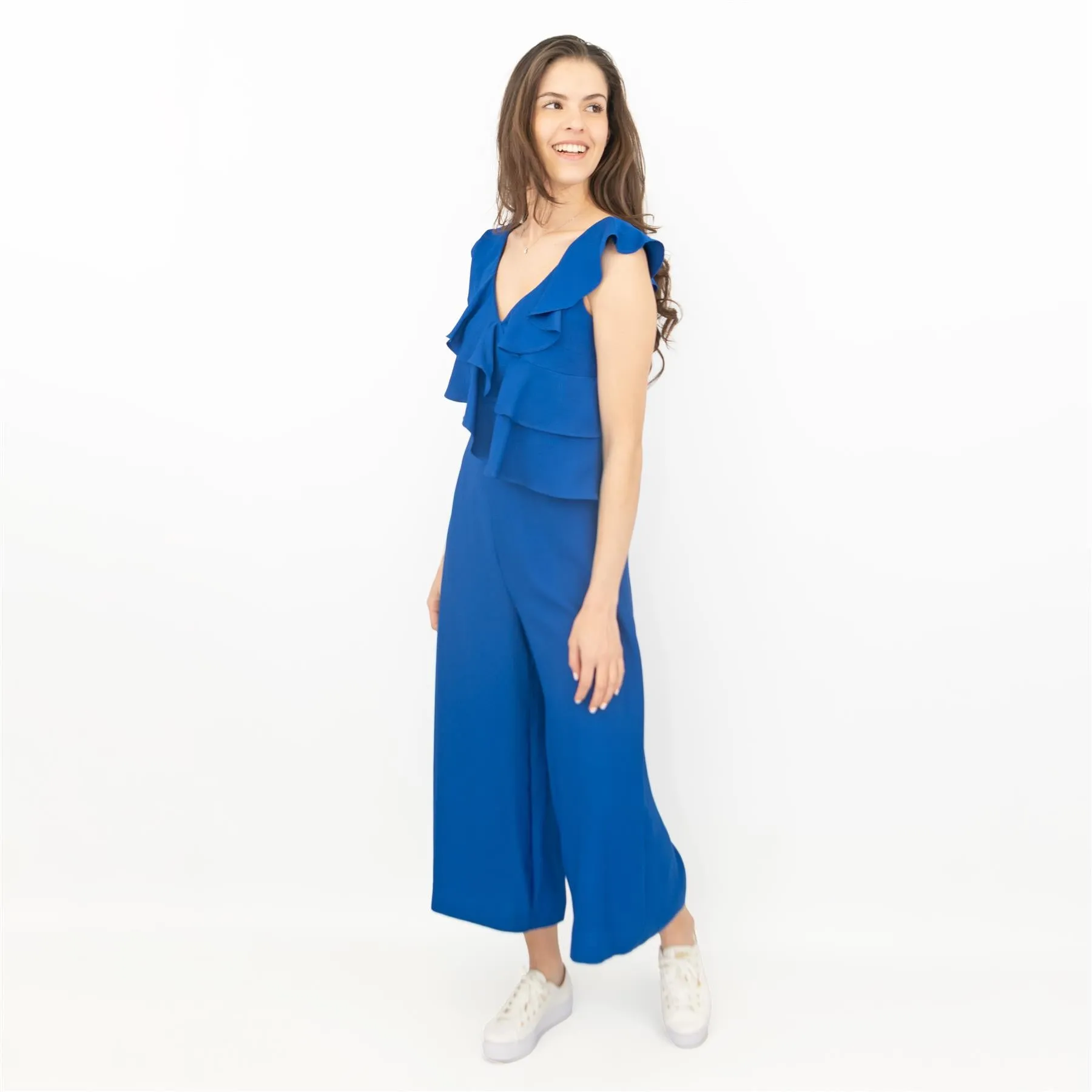 Coast Jojo Ruffle Cobalt Blue Sleeveless V-Neck Jumpsuit