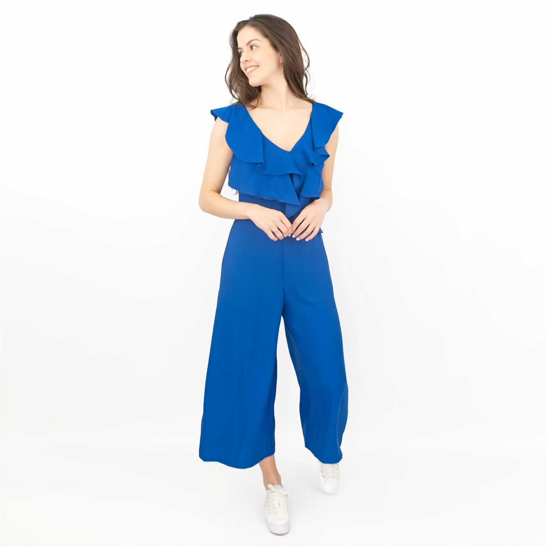 Coast Jojo Ruffle Cobalt Blue Sleeveless V-Neck Jumpsuit