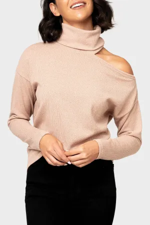 Cold Shoulder Mock Neck Sweater