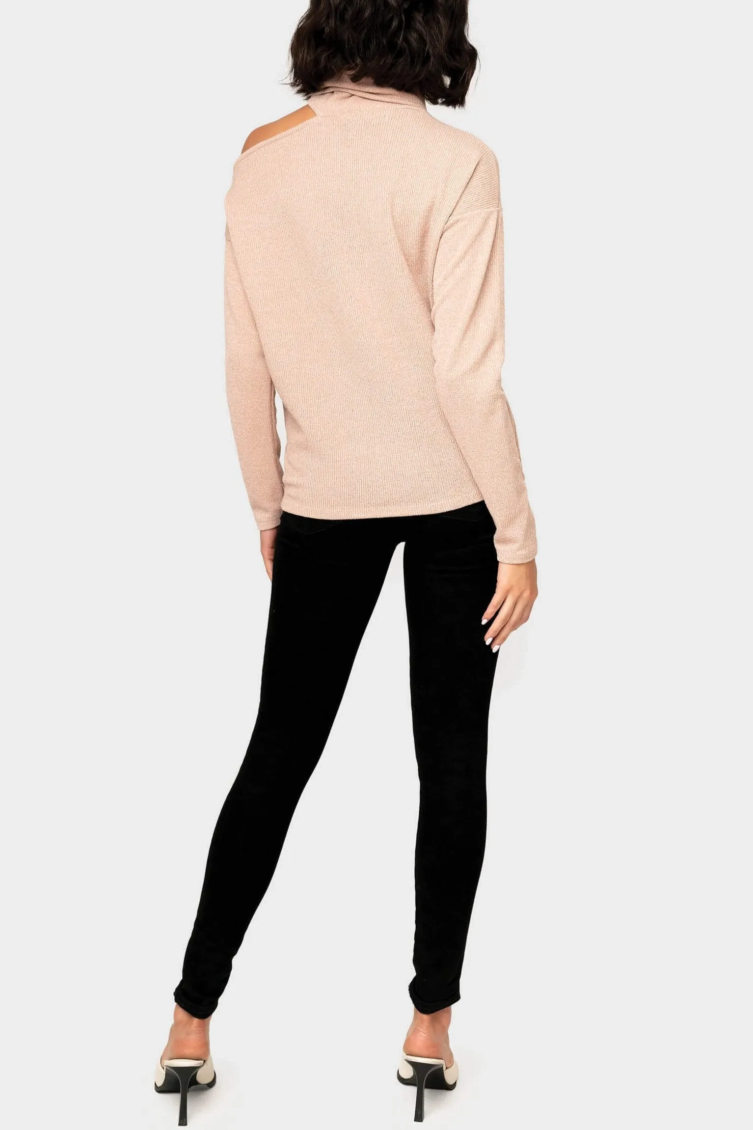 Cold Shoulder Mock Neck Sweater