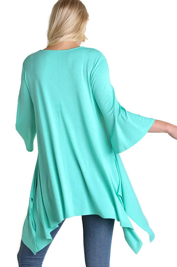 Crossed Bell Sleeve Asymmetrical Tunic, Mint