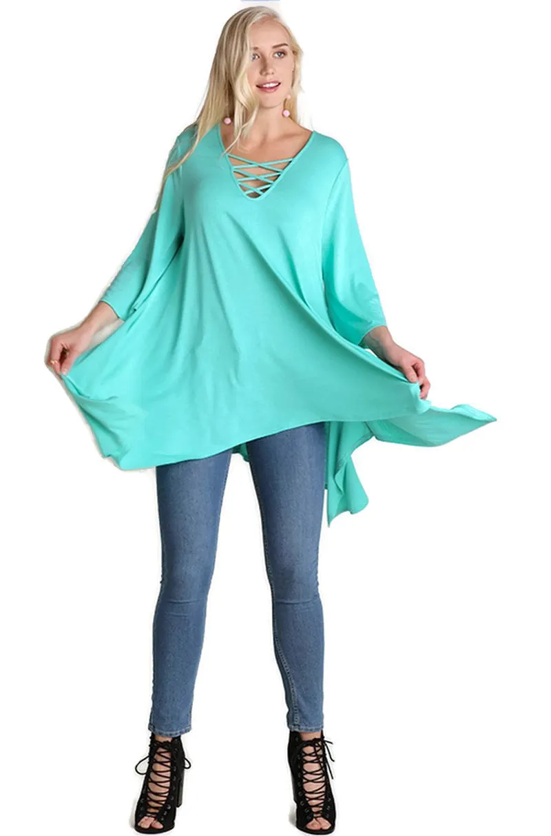 Crossed Bell Sleeve Asymmetrical Tunic, Mint