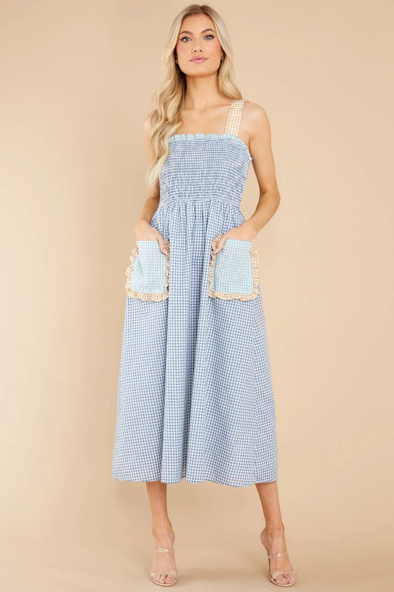 Dancing In The Rain Blue Gingham Midi Dress