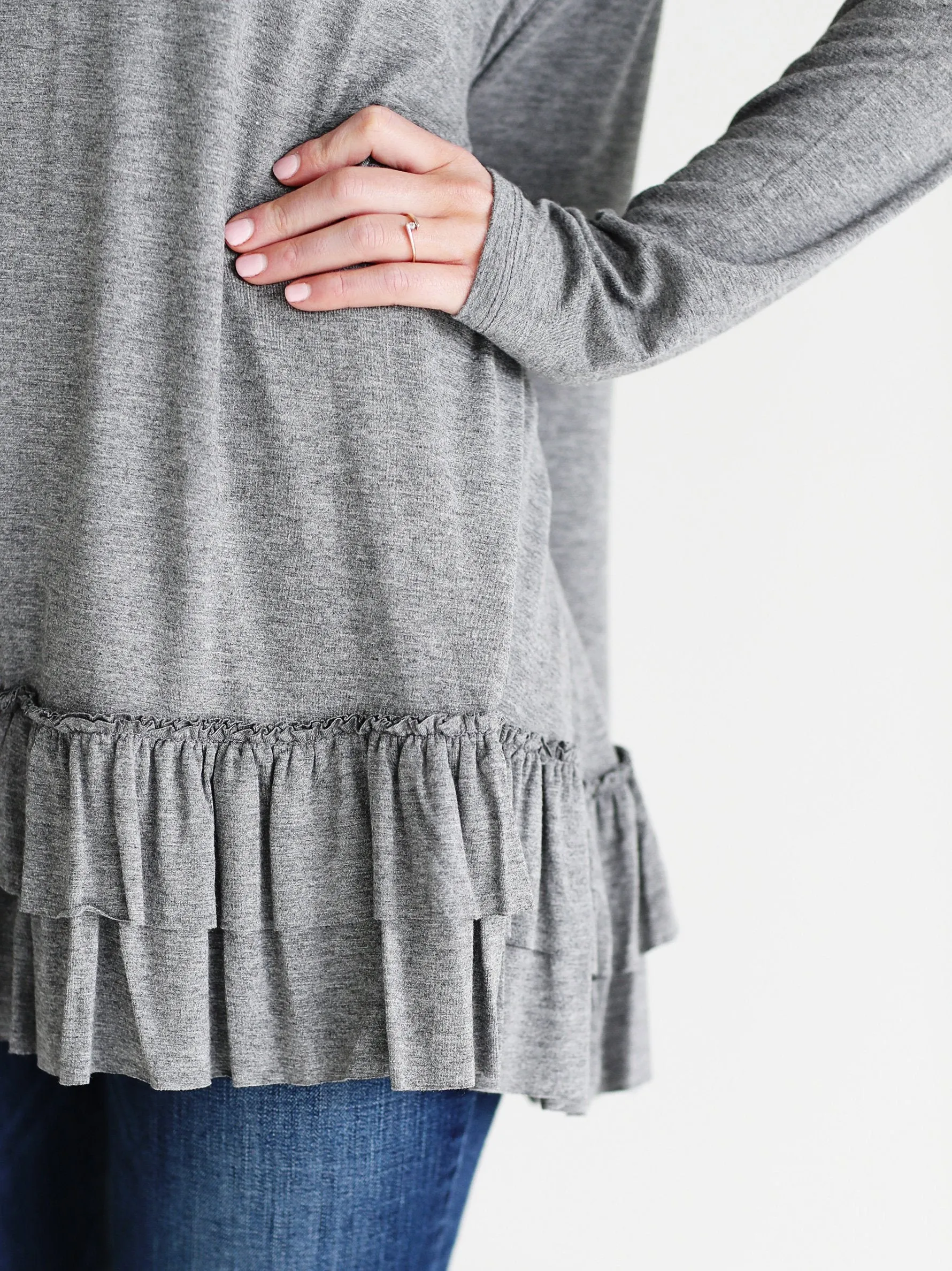 Dark Heather Gray DLMN Double Ruffle Tunic