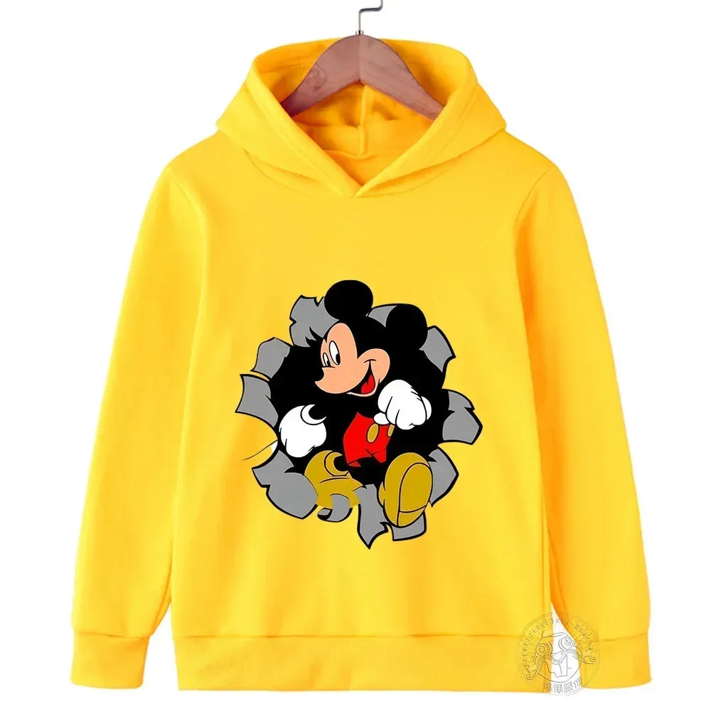 Disney Mickey Harajuku Printed Children's Hoodie for 2-14 Years Old Autumn Street Fashion Boys Sweatshirt Outdoor Sports Pullove