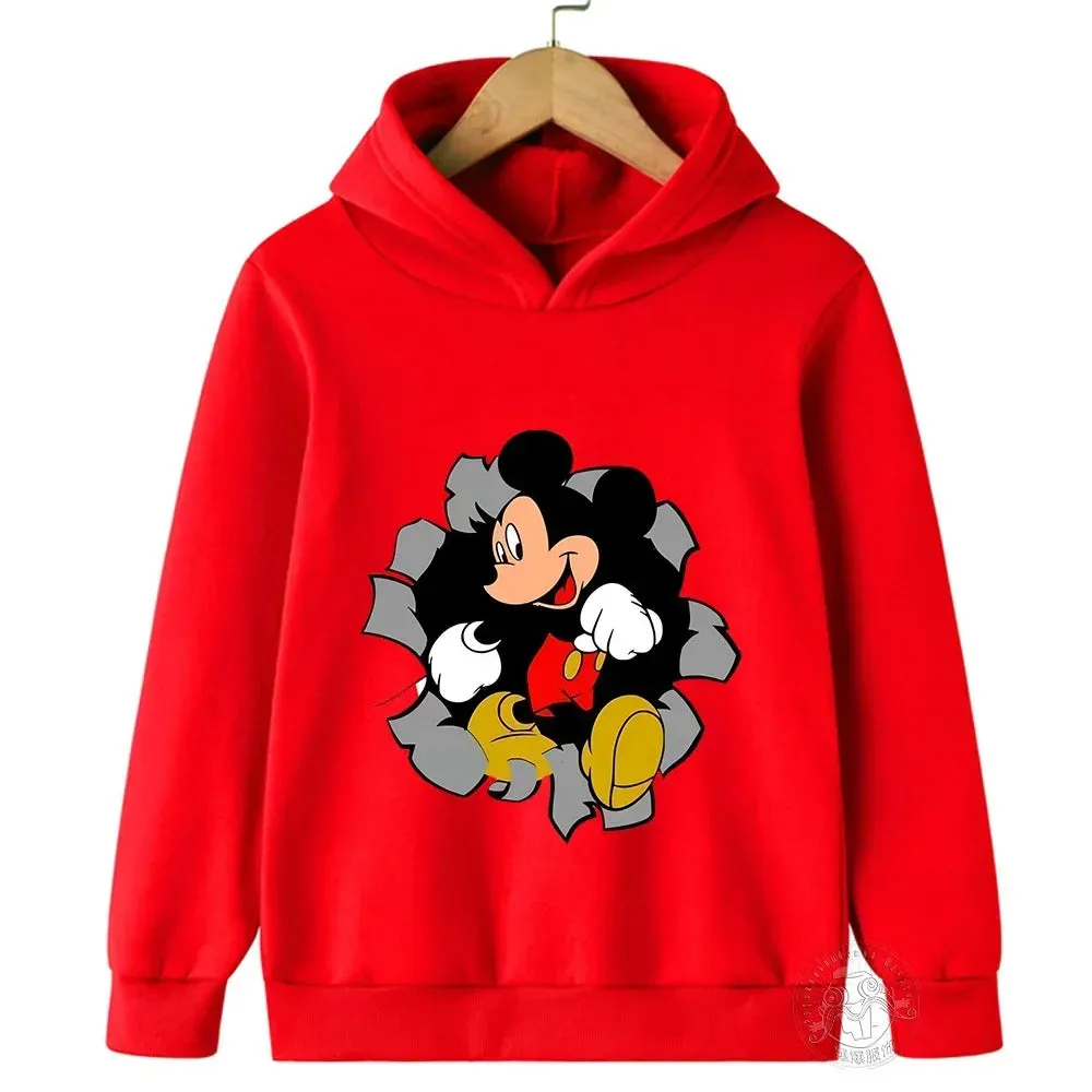 Disney Mickey Harajuku Printed Children's Hoodie for 2-14 Years Old Autumn Street Fashion Boys Sweatshirt Outdoor Sports Pullove