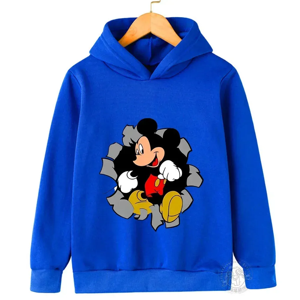 Disney Mickey Harajuku Printed Children's Hoodie for 2-14 Years Old Autumn Street Fashion Boys Sweatshirt Outdoor Sports Pullove