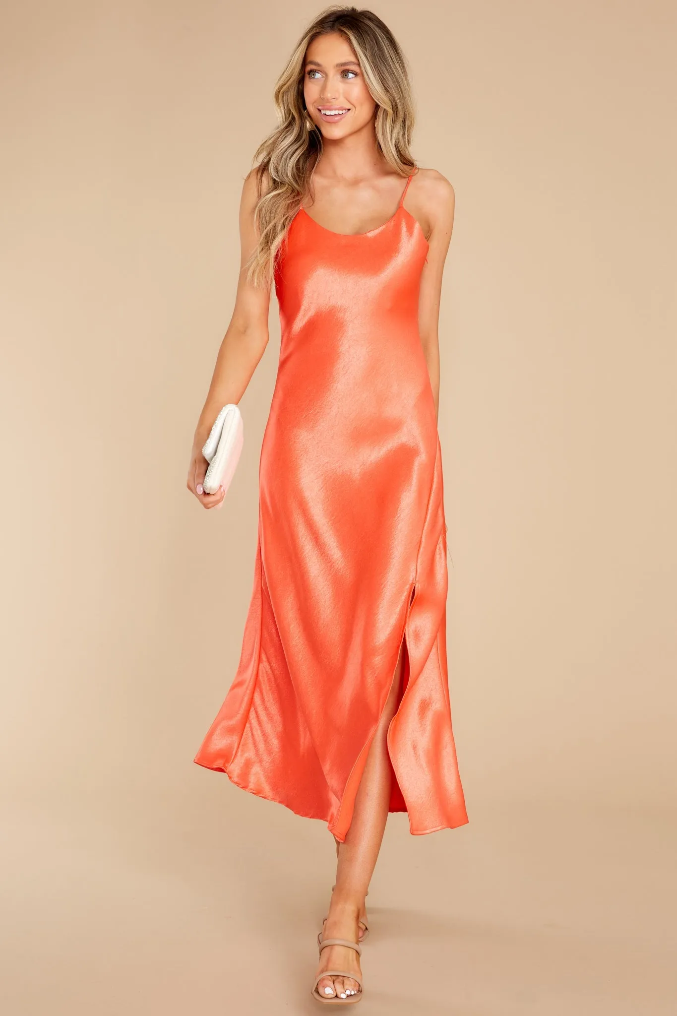 Divine Elegance Coral Red Midi Dress