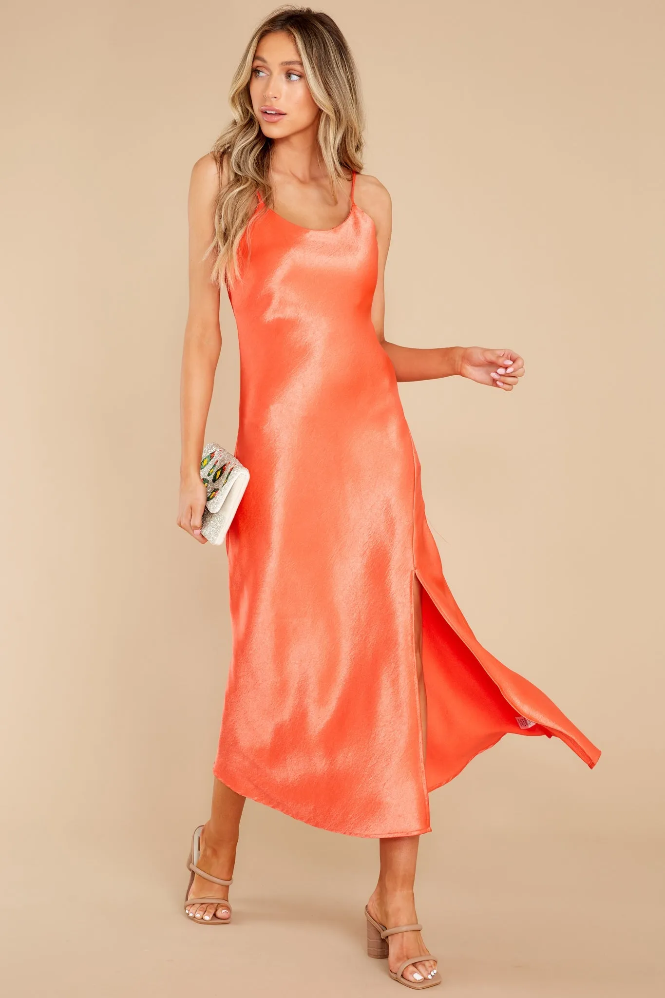 Divine Elegance Coral Red Midi Dress