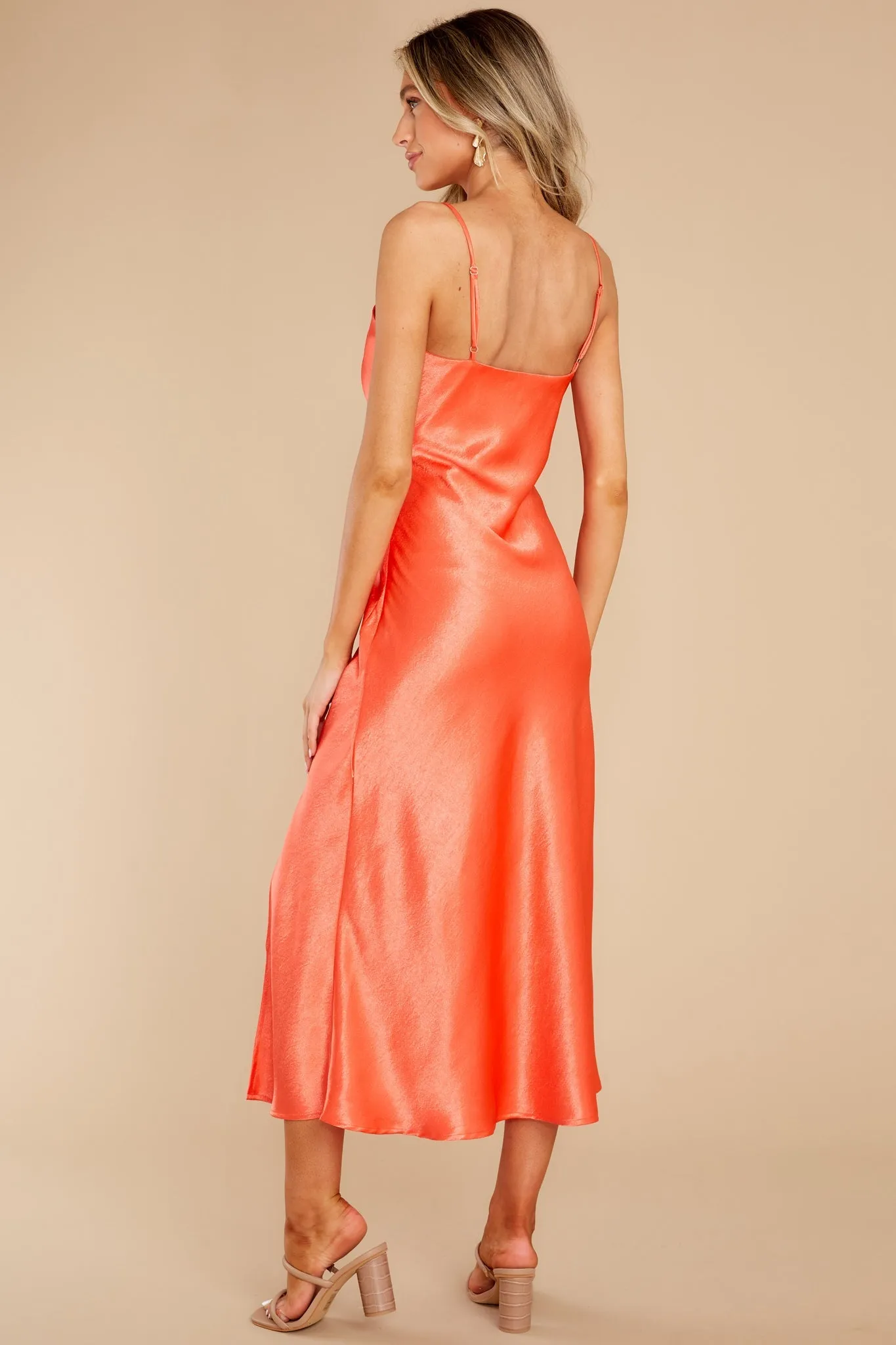 Divine Elegance Coral Red Midi Dress