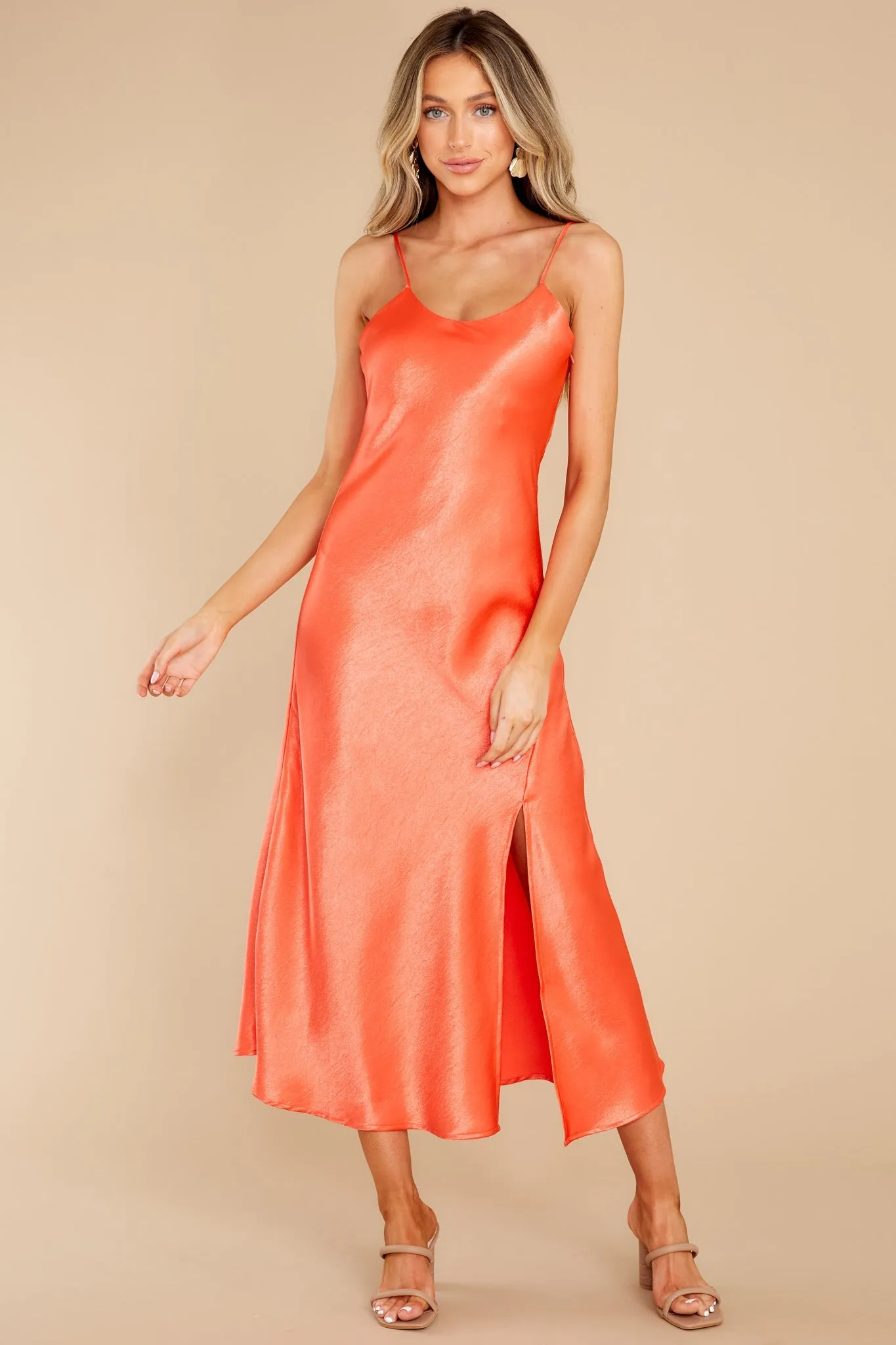 Divine Elegance Coral Red Midi Dress