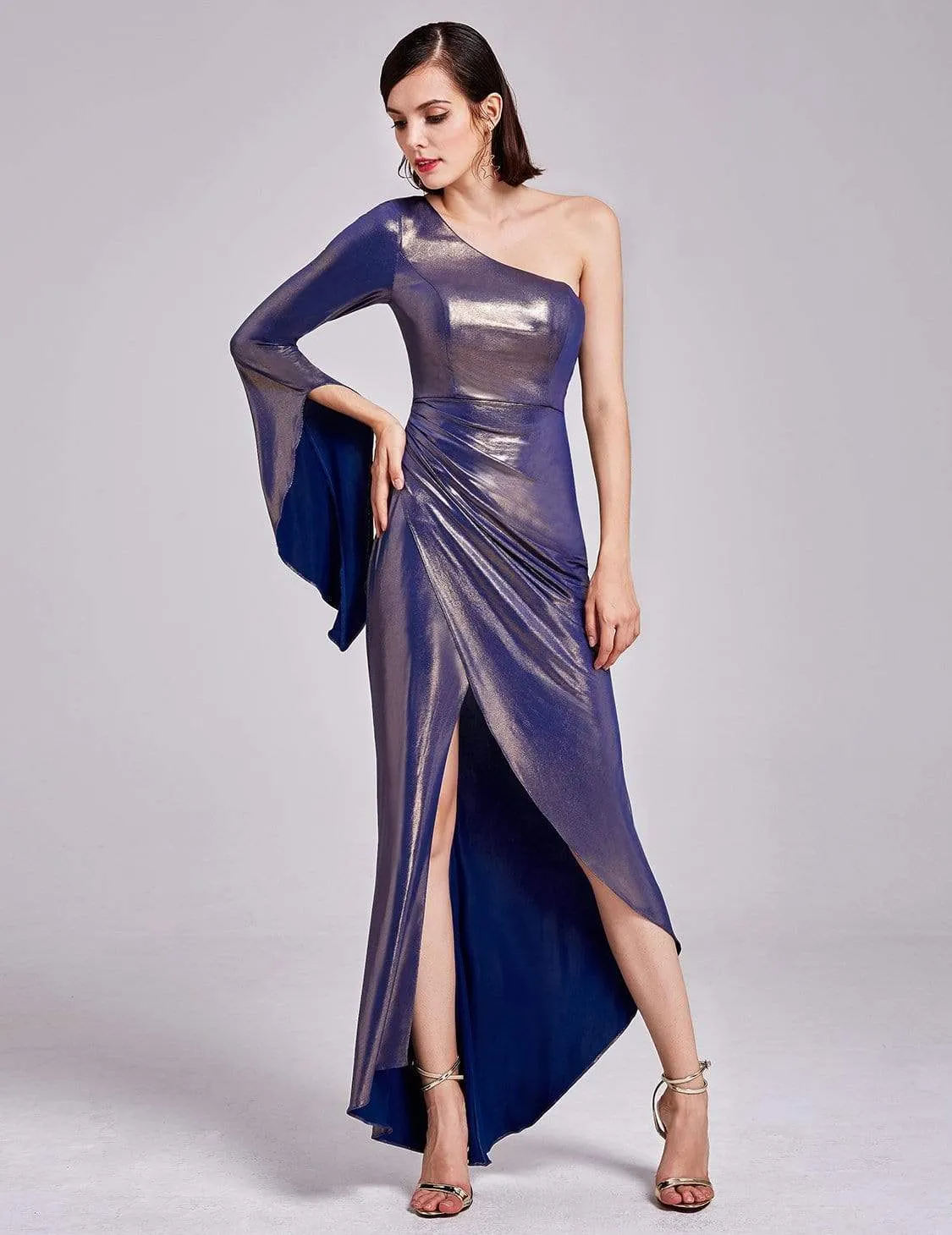 Dramatic One Shoulder Evening Party Dress