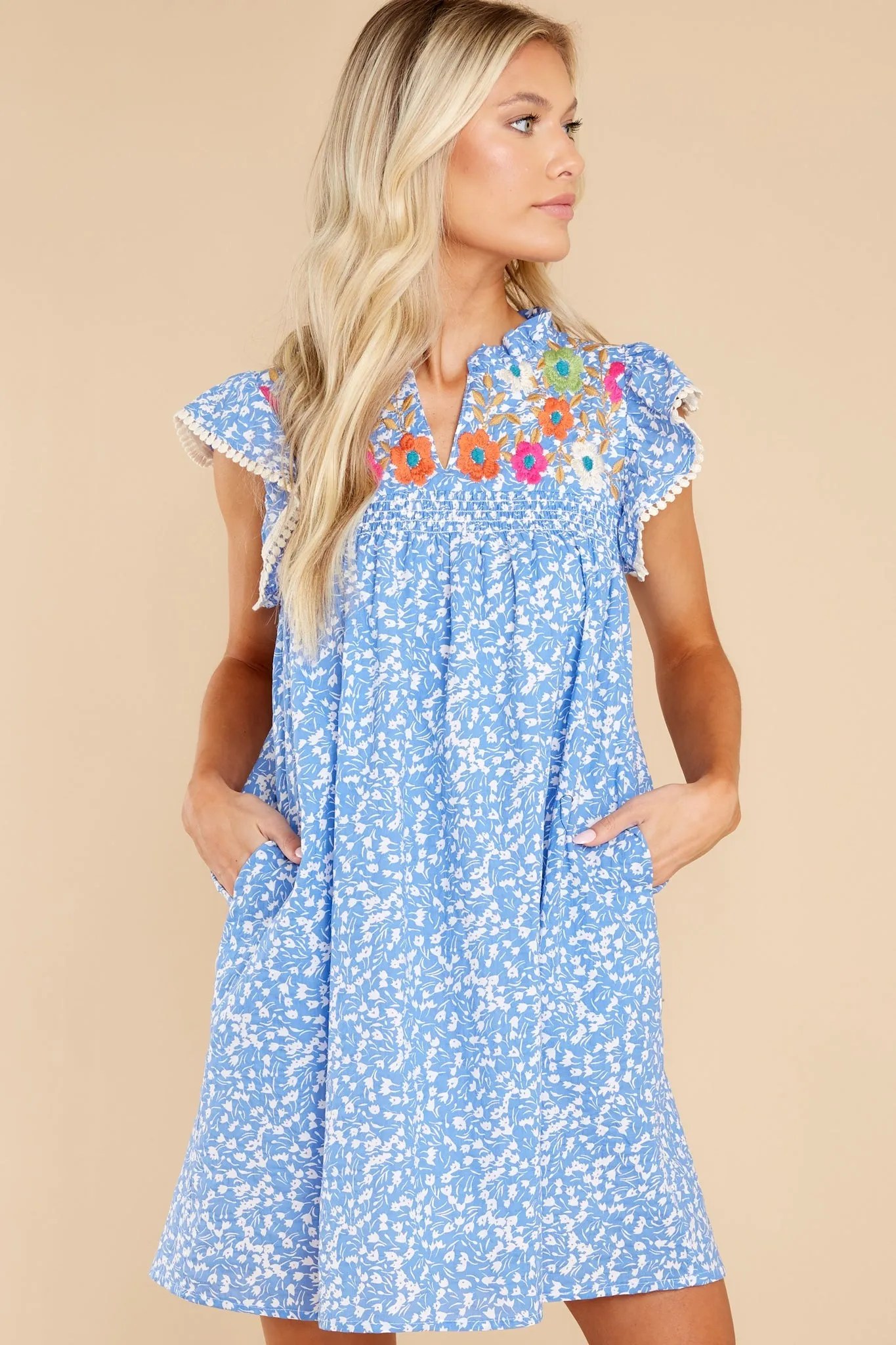 Dreaming Of Love Blue Floral Print Dress