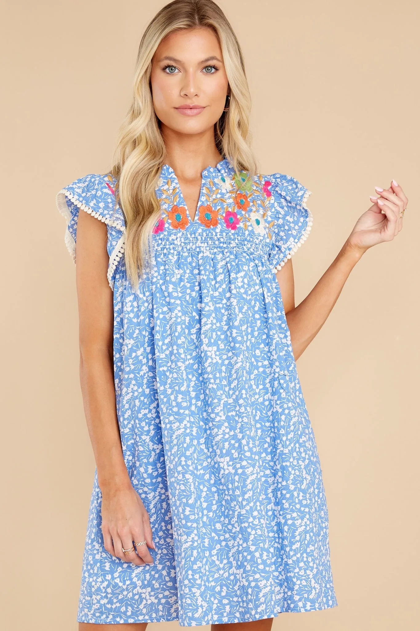 Dreaming Of Love Blue Floral Print Dress