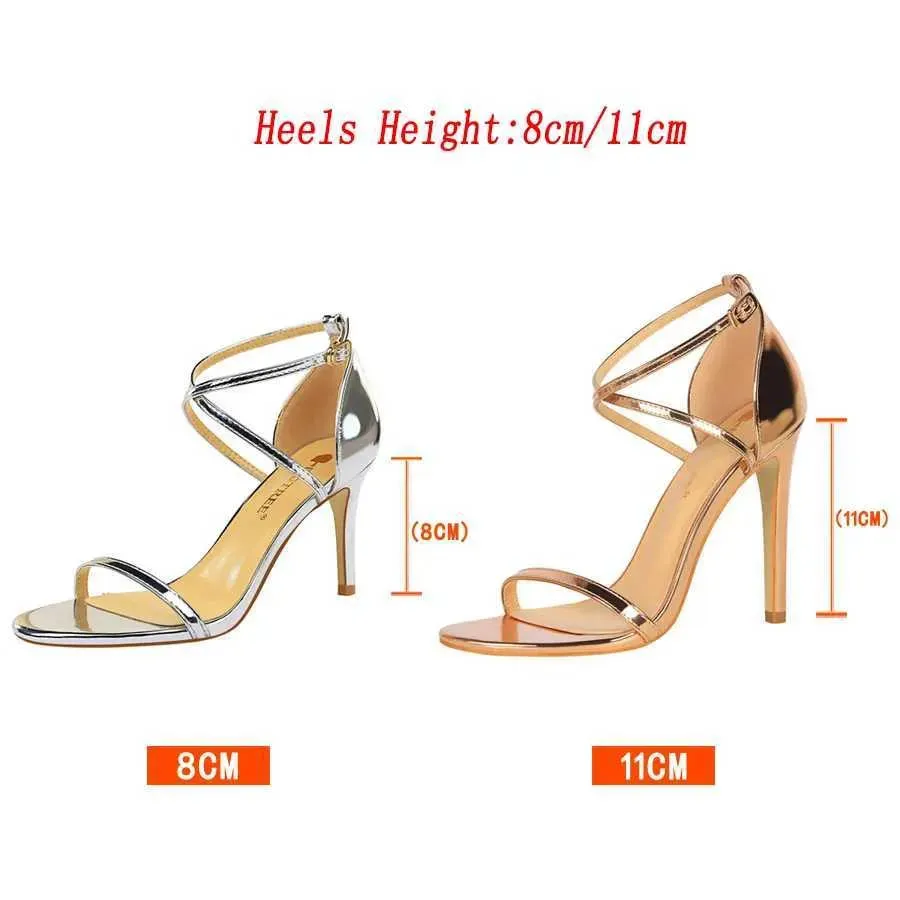 Dress Shoes Womens fetish 8cm 11cm high heels summer mid low foot champagne gold sandals Roman pumps womens gladiator slim H240409 CNDY