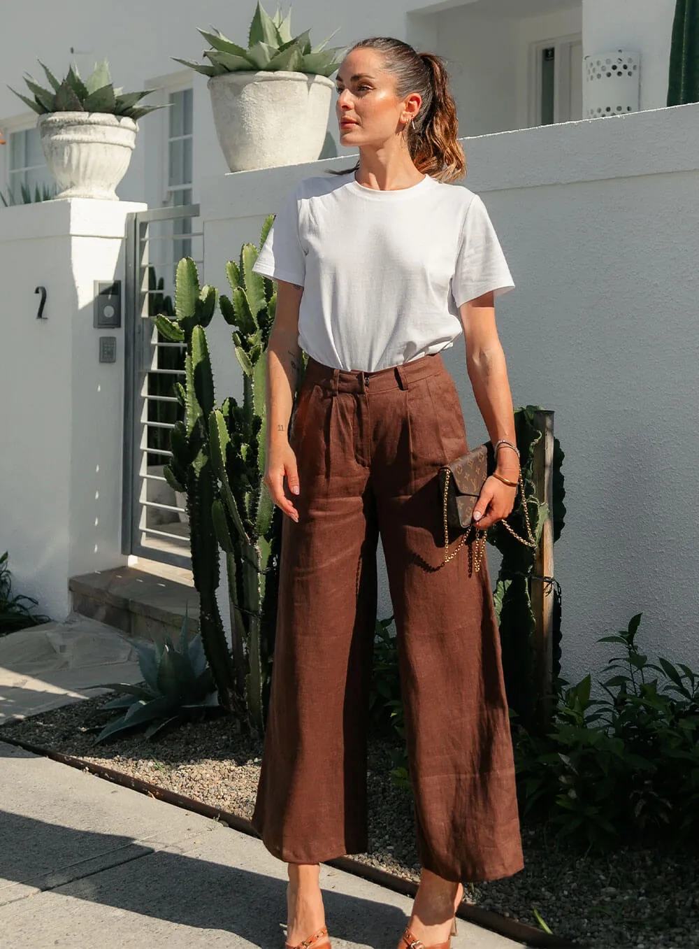 Edith Linen Culottes-CHOCOLATE