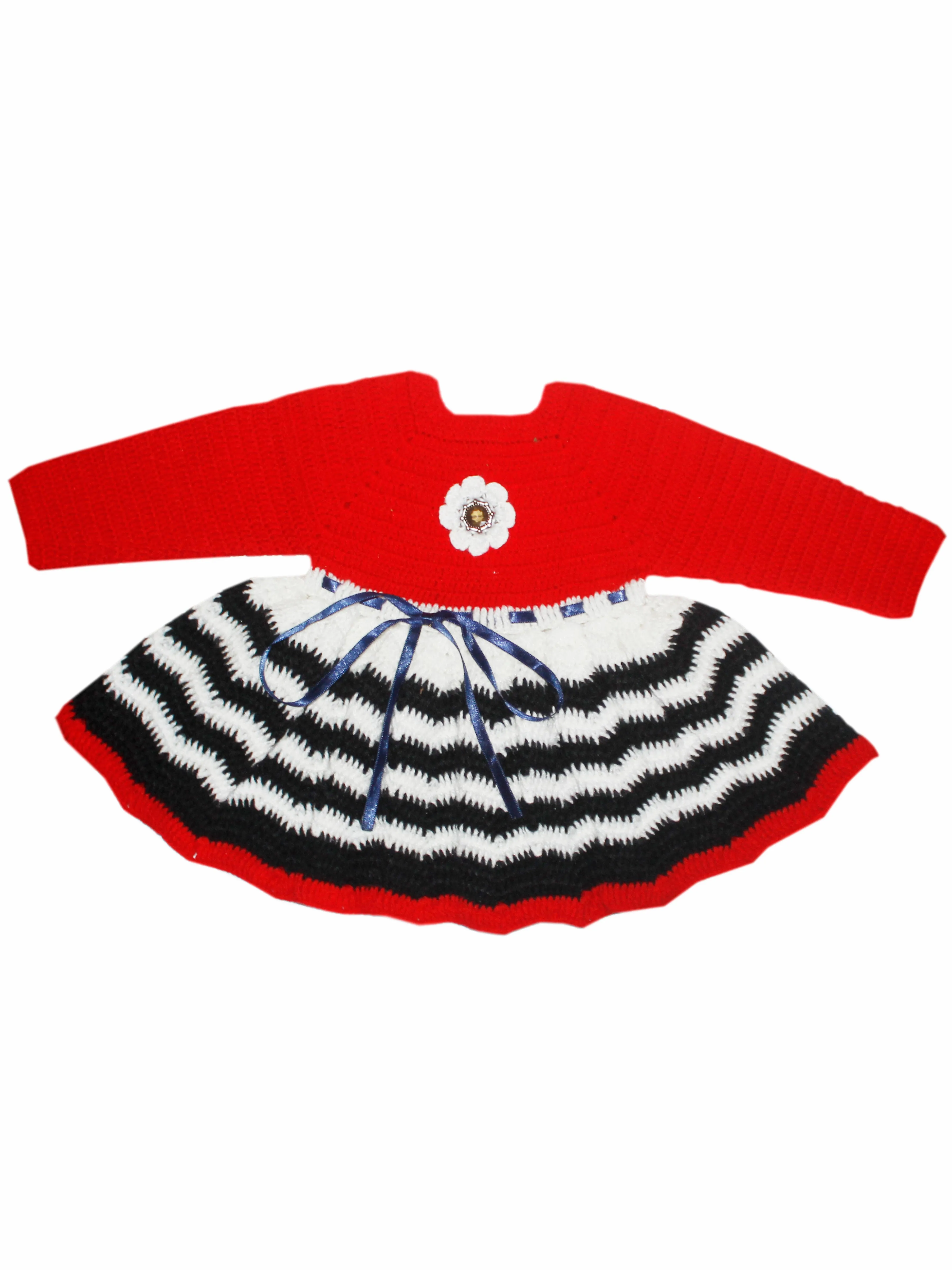 Elegant Crochet Handmade Design Frock For Baby - Red, Black & White