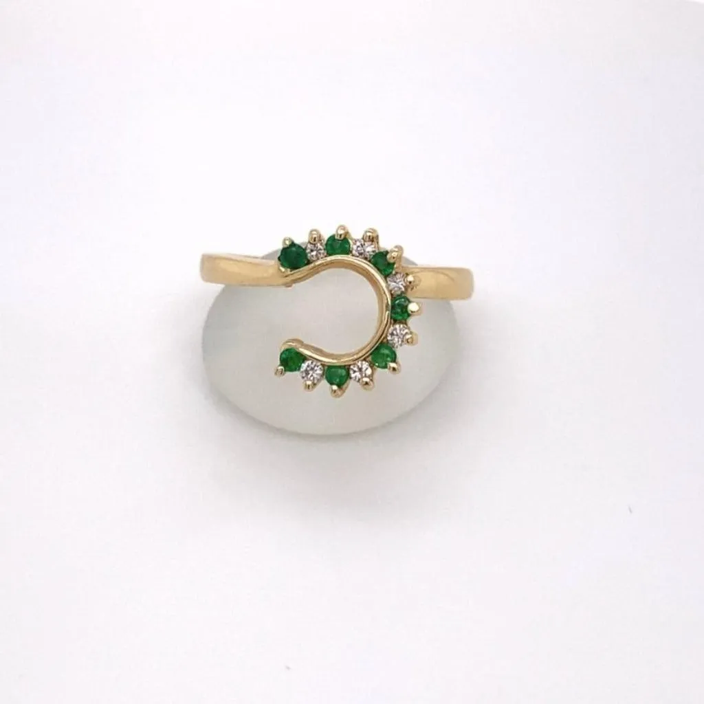 Emerald and diamond Solitaire Wrap ring 14kt yellow gold