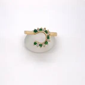 Emerald and diamond Solitaire Wrap ring 14kt yellow gold