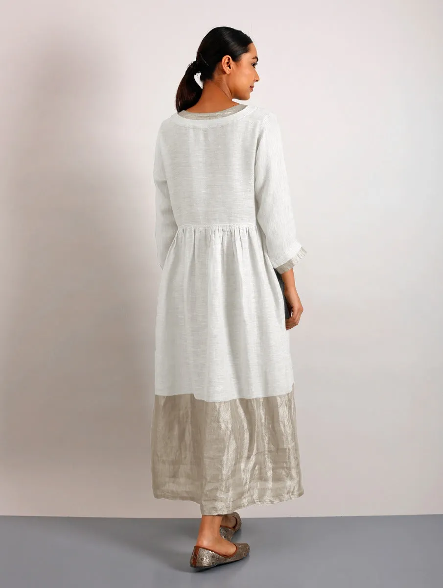 Estelle Metallic Linen Midi-Dress with Pockets - Ivory