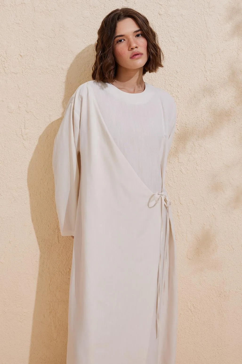 Evan Wrap Linen Dress Ecru