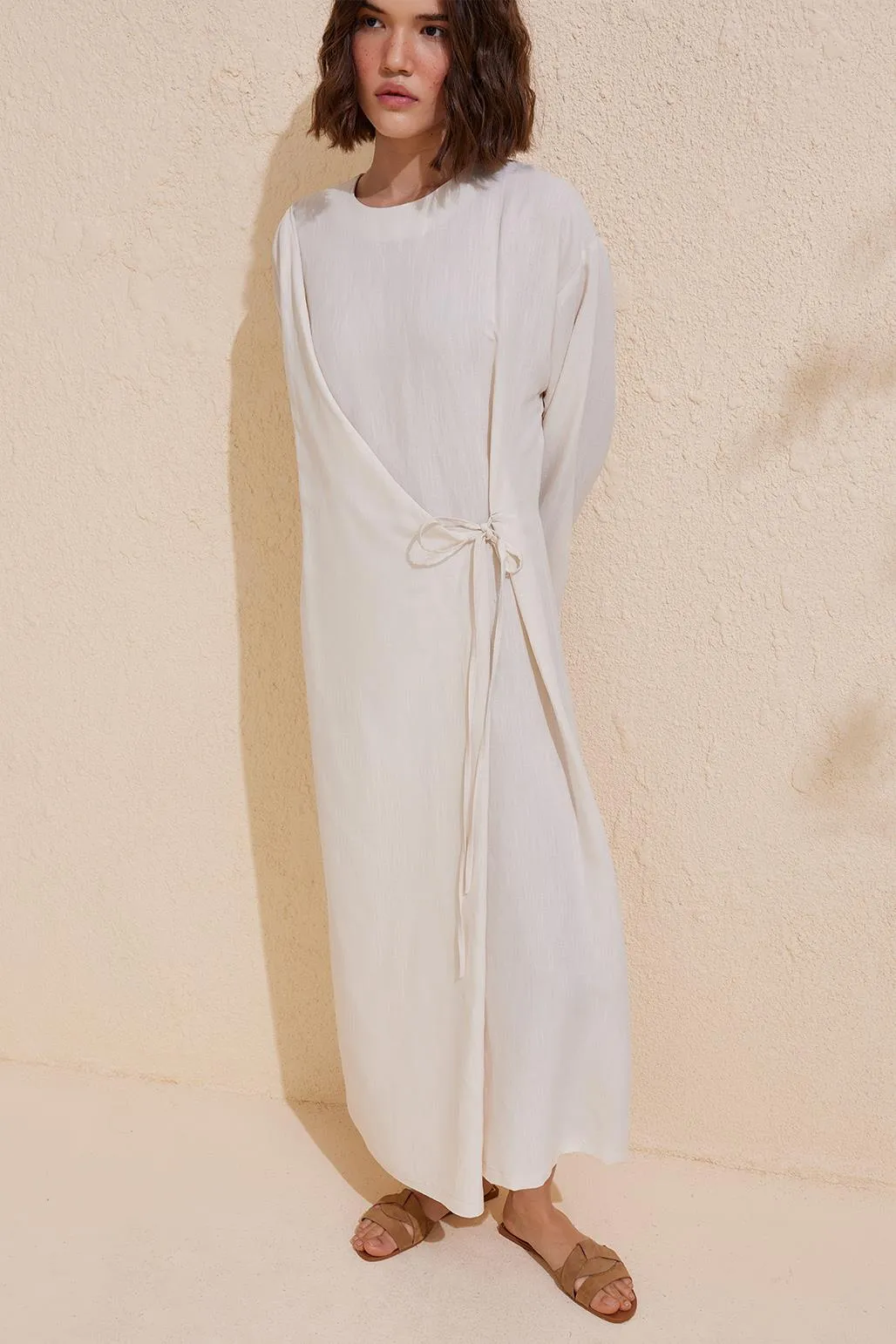 Evan Wrap Linen Dress Ecru