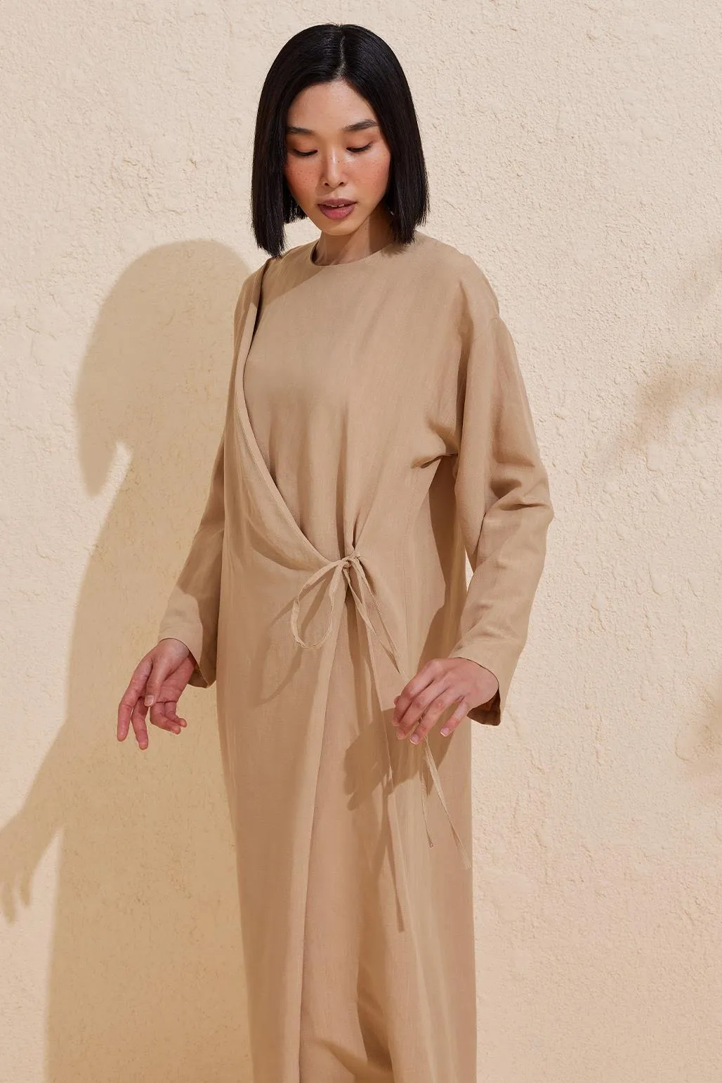 Evan Wrap Linen Dress Safari