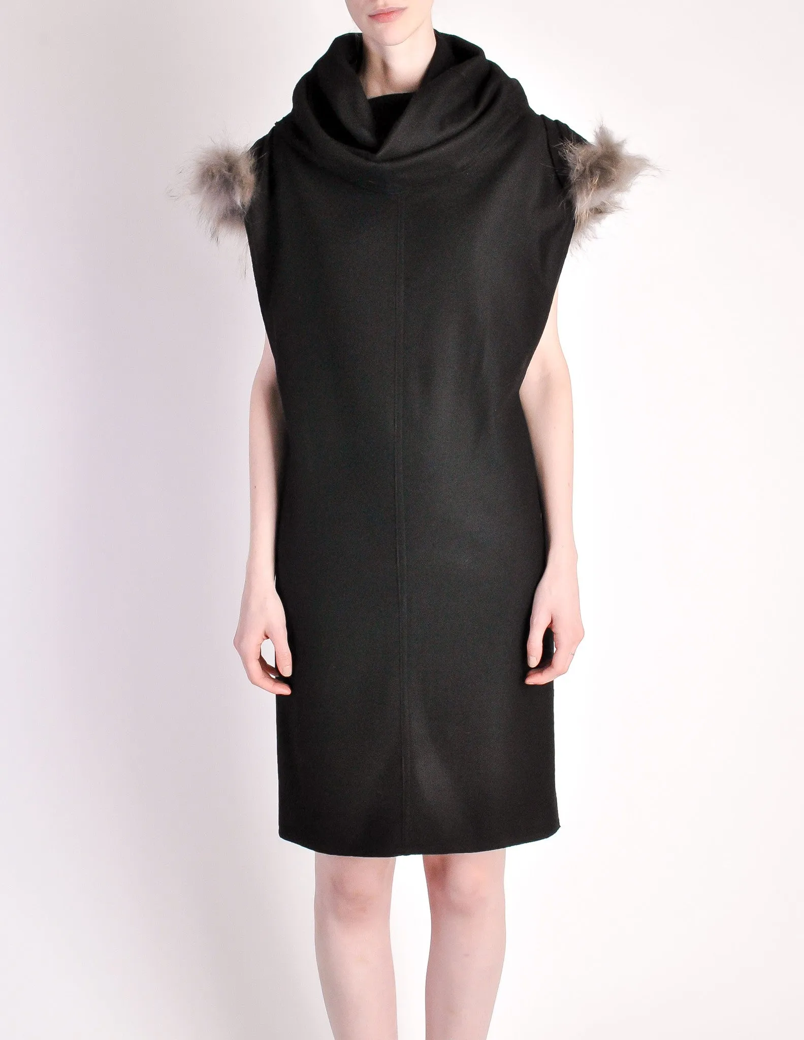 Fendi Vintage Black Wool Funnel Neck Mohair Tunic Dress