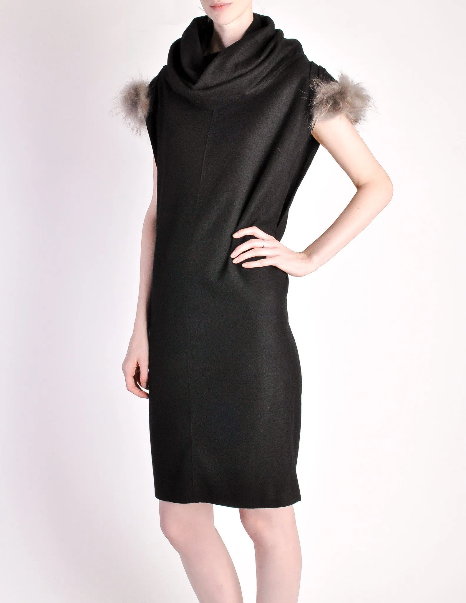 Fendi Vintage Black Wool Funnel Neck Mohair Tunic Dress