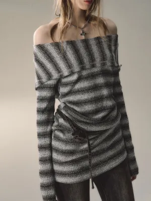 (Final Sale) Grey & Khaki Striped Knit Sweater Dress