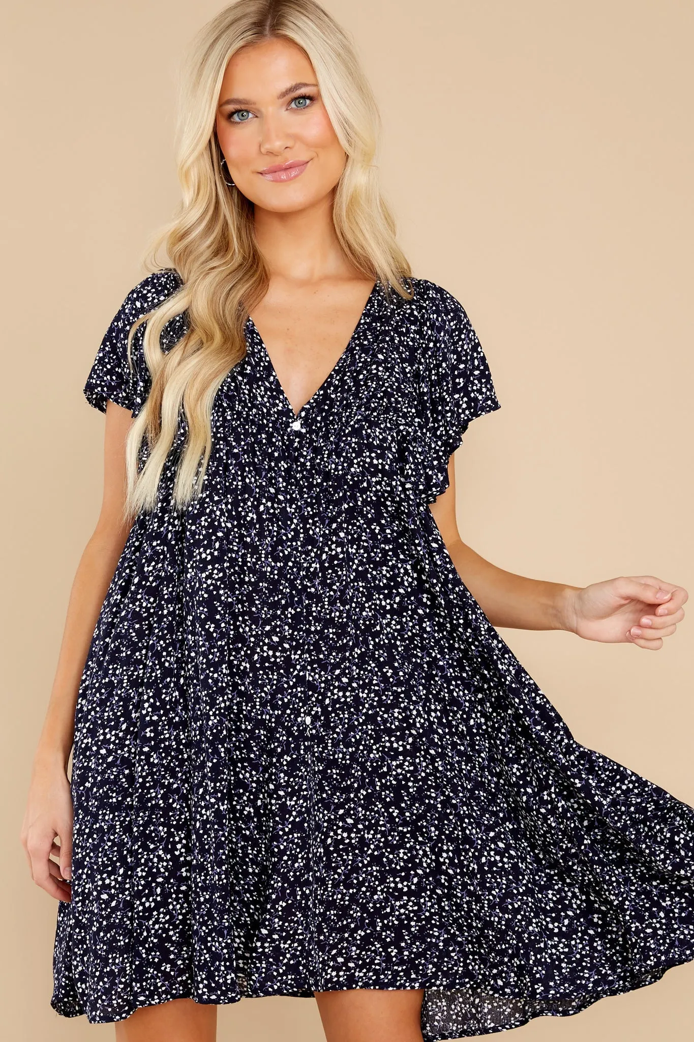 Flirt A Little Navy Floral Dress