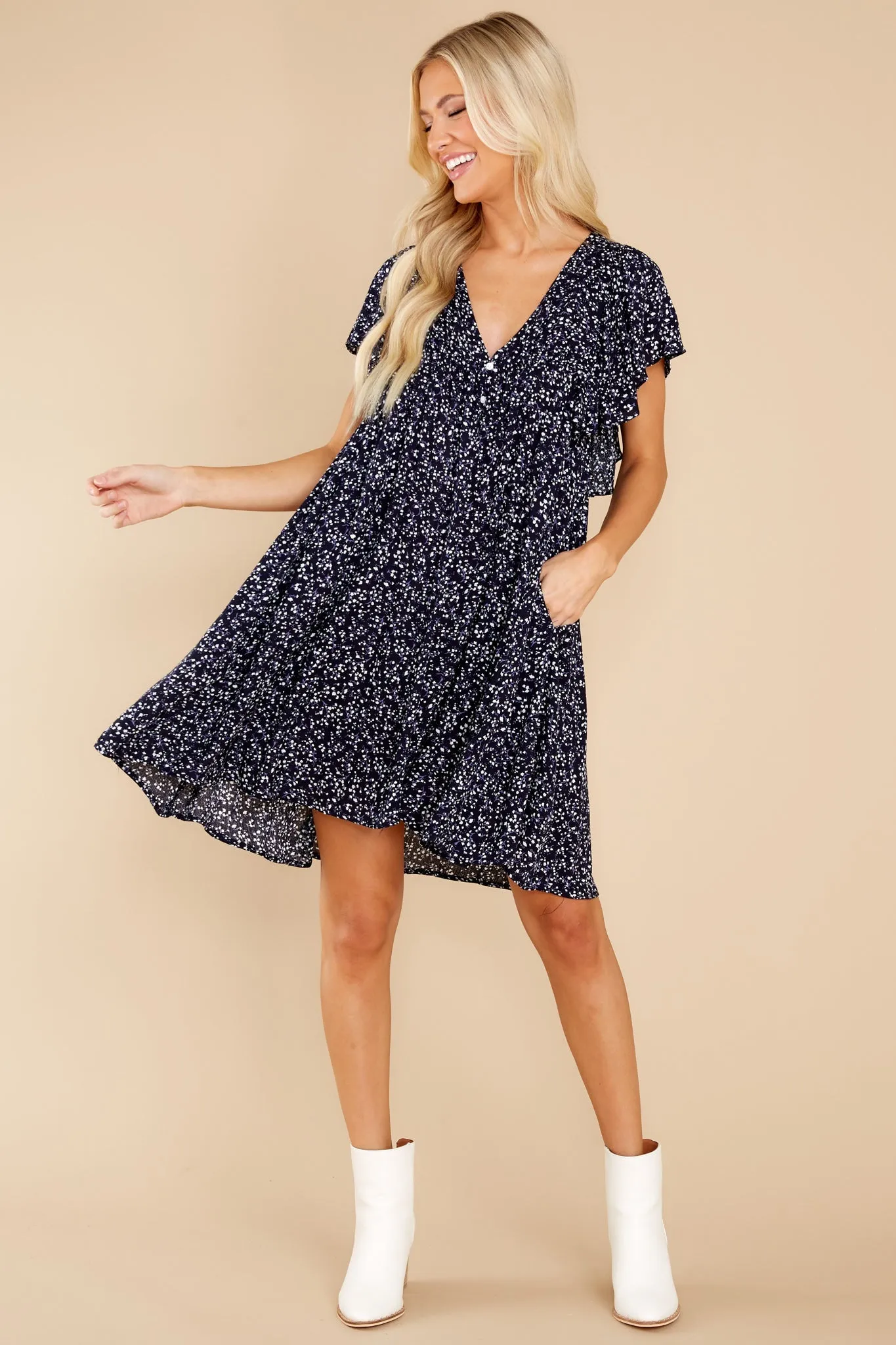 Flirt A Little Navy Floral Dress